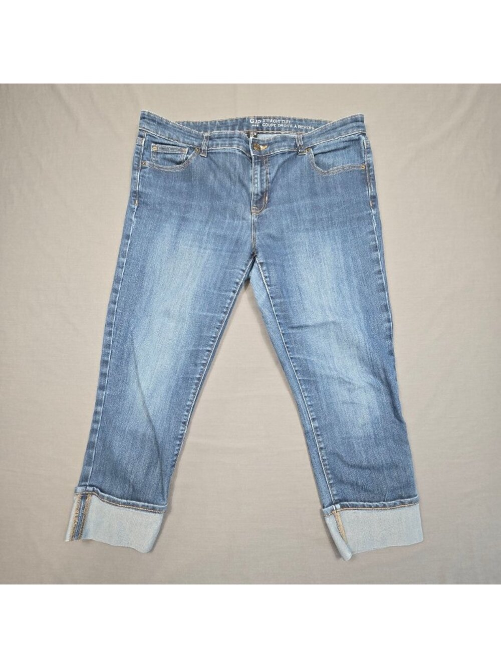 Gap Womens Straight Cuff Jeans Size 14/32 Regular Light Wash Denim Stretch